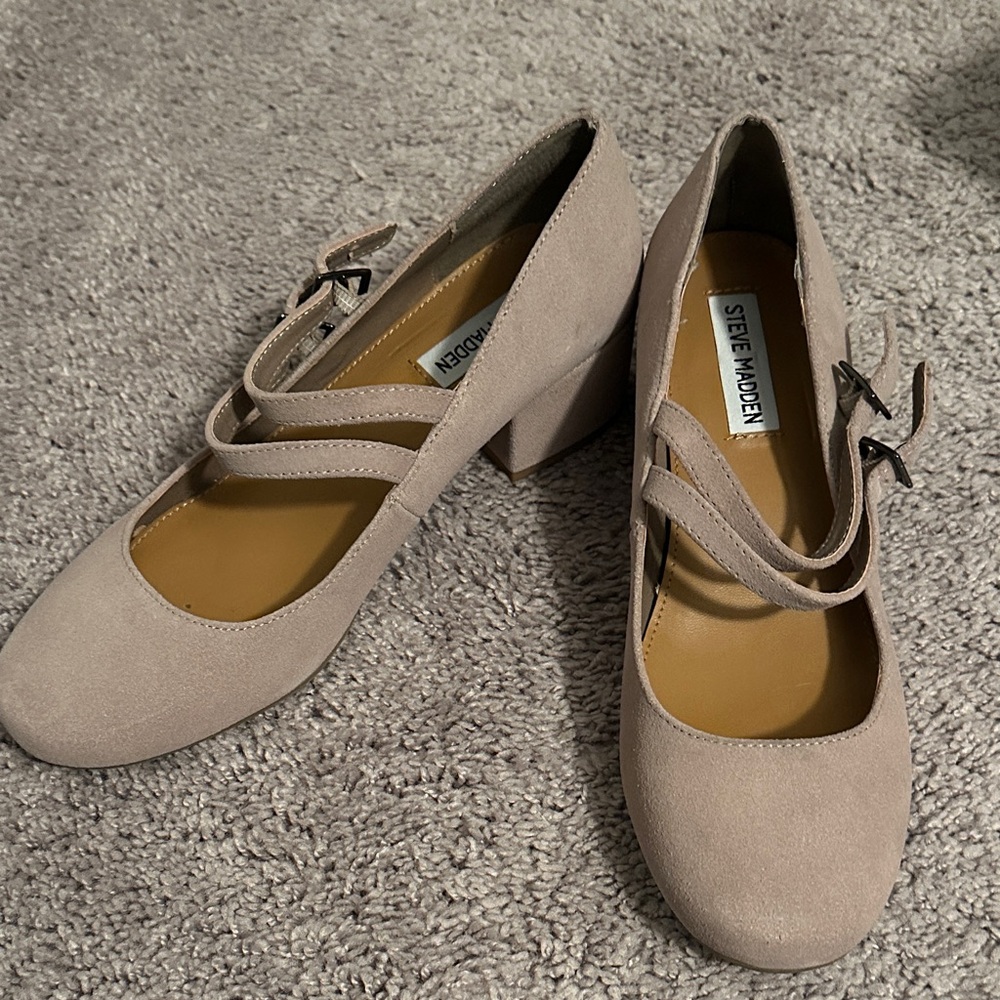 Steve Madden Women's Taupe Block Heel Mary Janes